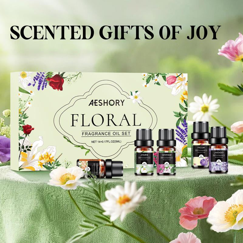 Floral Essential Oils Set - 14 Pcs Fragrance Oil for Diffusers, Aromatherapy, Candle Making - Lavender, Geranium, Rose, Jasmine, Gardenia Aromatherapy Essential Oils Kit Healthcare Healthy Therapeutic Wellness Treatment