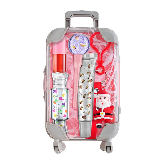 Christmas Lip Care Set Cute Mini SANTA CLAUS Keychain 4 Colors Trolley Case Hanging with Girls Lip Gloss