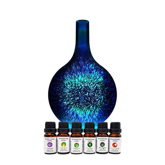Ingeniuso Essential Oil Diffuser Glass 3D W 6 Changing Colors + 6 Essential Oils