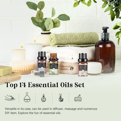 Floral Essential Oils Set - 14 Pcs Fragrance Oil for Diffusers, Aromatherapy, Candle Making - Lavender, Geranium, Rose, Jasmine, Gardenia Aromatherapy Essential Oils Kit Healthcare Healthy Therapeutic Wellness Treatment