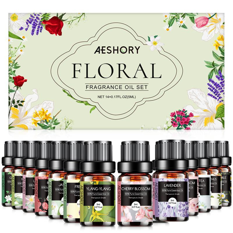 Floral Essential Oils Set - 14 Pcs Fragrance Oil for Diffusers, Aromatherapy, Candle Making - Lavender, Geranium, Rose, Jasmine, Gardenia Aromatherapy Essential Oils Kit Healthcare Healthy Therapeutic Wellness Treatment
