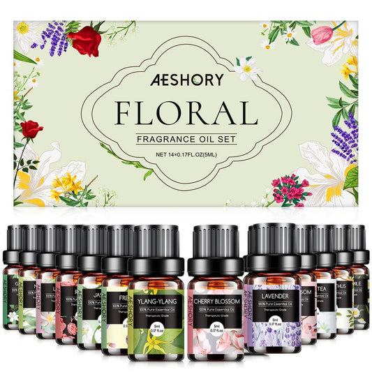 Floral Essential Oils Set - 14 Pcs Fragrance Oil for Diffusers, Aromatherapy, Candle Making - Lavender, Geranium, Rose, Jasmine, Gardenia Aromatherapy Essential Oils Kit Healthcare Healthy Therapeutic Wellness Treatment