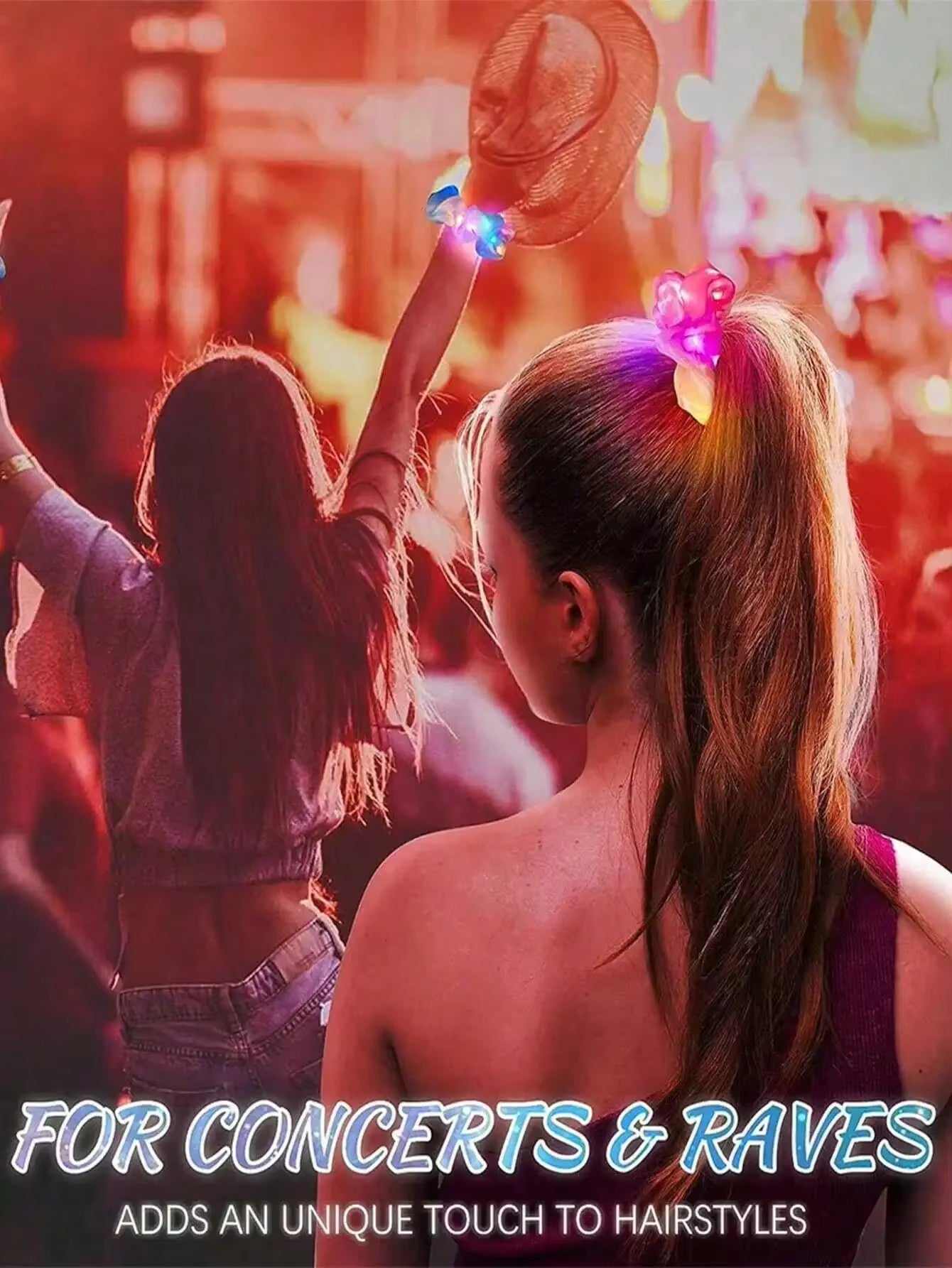 10-Pack LED Hair Scrunchies - Light Up Ponytail Holders with 3 Modes | Glow in the Dark Party & Festival Hair Accessories for Women & Girls