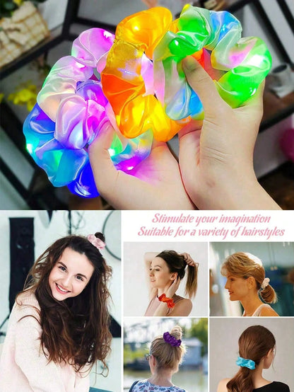 10-Pack LED Hair Scrunchies - Light Up Ponytail Holders with 3 Modes | Glow in the Dark Party & Festival Hair Accessories for Women & Girls