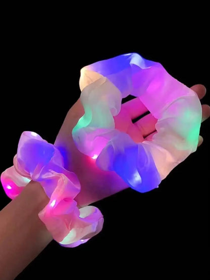 10-Pack LED Hair Scrunchies - Light Up Ponytail Holders with 3 Modes | Glow in the Dark Party & Festival Hair Accessories for Women & Girls