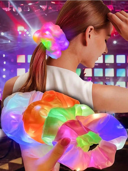 10-Pack LED Hair Scrunchies - Light Up Ponytail Holders with 3 Modes | Glow in the Dark Party & Festival Hair Accessories for Women & Girls