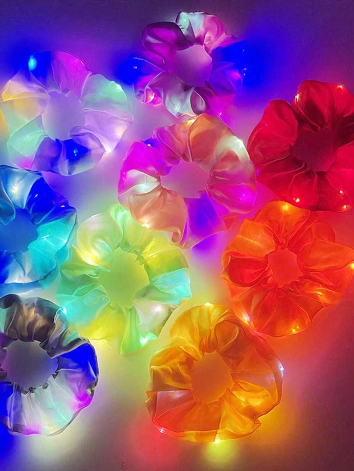 10-Pack LED Hair Scrunchies - Light Up Ponytail Holders with 3 Modes | Glow in the Dark Party & Festival Hair Accessories for Women & Girls