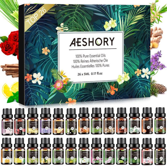 Essential Oils Set - 26X5Ml Pure Aromatherapy Essential Oils Kit for Diffuser, Massage, Skin & Hair Care, Candle Making - Lavender, Tea Tree, Eucalyptus, Sandalwood, Peppermint, Rosemary, Lemongrass Healthcare Fitness