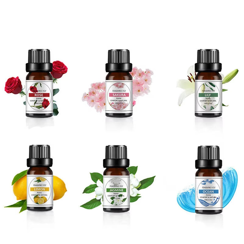 Pure Essential Oils 10ML with Diffuser Reed Oils Refill Diffuser Aromatic Oil Jasmine Sakura Lemon Rose Vanilla Essential Oils